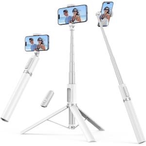 imageSYNCWIRE 55quot Selfie Stick Tripod Allinone Extendable Aluminum Phone Tripod with Rechargeable Bluetooth Remote Compatible with iPhone and More 477 inch SmartphonesWhite