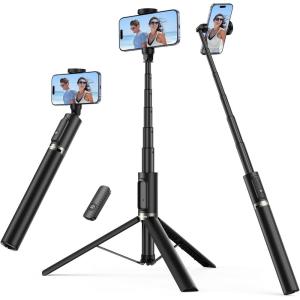 imageSYNCWIRE 55quot Selfie Stick Tripod Allinone Extendable Aluminum Phone Tripod with Rechargeable Bluetooth Remote Compatible with iPhone and More 477 inch SmartphonesBlack