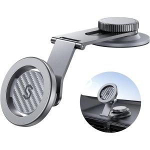 imageSYNCWIRE Fits MagSafe Car Mount for Universal Dashboard Tesla Screen Magnetic Phone Holder for Car Foldable Aluminum Alloy Arm Super Stable Car Mount for iPhone 16 Pro Max 15 14 13 12ampampAll PhonesSilver