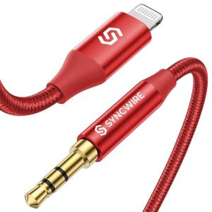 imageSYNCWIRE Lightning to 35mm iPhone Aux Cord 33FT Apple MFI Certified Aux Cord for iPhone Car Stereo Compatible with iPhone 14131211 Pro MaxProPlusMiniXRXS8 Plus  RedRed