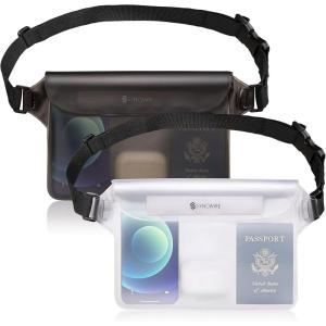 imageSYNCWIRE Waterproof Pouch Bag with Adjustable Waist Strap 2 Pack  IP68 Waterproof Waist Bag Screen Touchable Dry Bag with Adjustable Belt for Beach Swimming Boating Fishing Hiking etcBlackWhite