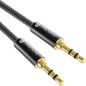 imageSyncwire 35mm Nylon Braided Aux Cable 33ft1mHiFi Sound Audio Auxiliary Input Adapter Male to Male Cord for Headphones Car Home Stereos Speaker iPhone iPad iPod Echo ampamp More  BlackBlack