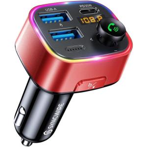 imageSyncwire Bluetooth 54 FM Transmitter Car Adapter 48W PD 36W ampamp 12W Light Switch HiFi Bass Sound Fast Charging Wireless Radio Music Adapter LED Display HandsFree Calling Support USB DriveRed