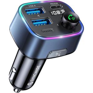 imageSyncwire Bluetooth 54 FM Transmitter Car Adapter 48W PD 36W ampamp 12W Light Switch HiFi Bass Sound Fast Charging Wireless Radio Music Adapter LED Display HandsFree Calling Support USB DriveDark Blue