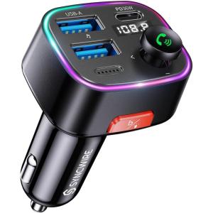 imageSyncwire Bluetooth 54 FM Transmitter Car Adapter 48W PD 36W ampamp 12W Light Switch HiFi Bass Sound Fast Charging Wireless Radio Music Adapter LED Display HandsFree Calling Support USB DriveBlack
