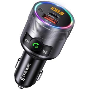 imageSyncwire Bluetooth 54 FM Transmitter for Car 38W PDampampQC30 Dual USB Charging Bluetooth Car Adapter Microphone ampamp Bass Sound MP3 Music Player FM Kit with HandsFree CallingSilver