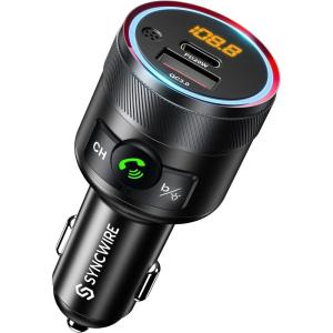 imageSyncwire Bluetooth 54 FM Transmitter for Car 38W PDampampQC30 Dual USB Charging Bluetooth Car Adapter Microphone ampamp Bass Sound MP3 Music Player FM Kit with HandsFree CallingBlack