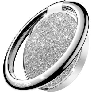 imageSyncwire Cell Phone Ring Holder Stand 360 Degree Rotation Universal Finger Ring Kickstand with Polished Metal Phone Grip for Magnetic Car Mount Compatible with iPhone Samsung LG Sony  GrayGlitter Silver