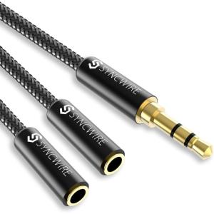 imageSyncwire Headphone Splitter NylonBraided Extension Cable Audio Stereo Y Splitter HiFi Sound 35mm Male To 2 Ports 35mm Female Headset Splitter for Phone PS4 Switch Tablets ampamp MoreBlack