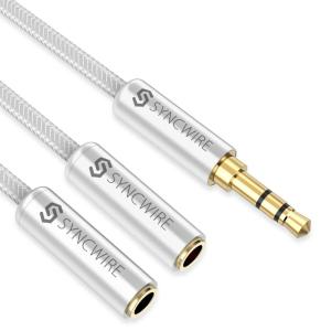 imageSyncwire Headphone Splitter NylonBraided Extension Cable Audio Stereo Y Splitter HiFi Sound 35mm Male To 2 Ports 35mm Female Headset Splitter for Phone PS4 Switch Tablets ampamp MoreSilver