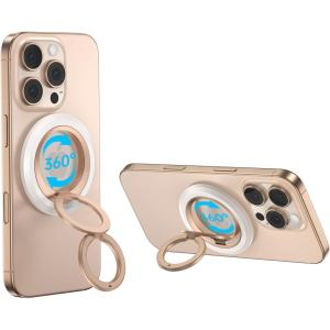 imageSyncwire Magnetic Phone Ring Holder for MagSafe Cell Phone Grip Stand Finger Ring Kickstand With TwoSided Magnetic Compatible iPhone 16 Pro Max 15 14 13 12 Android GreenPearl Gold