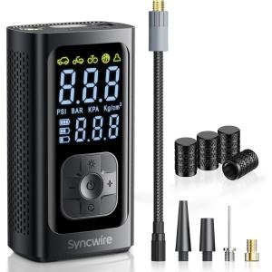 imageSyncwire Tire Inflator Portable Air Compressor  150PSI 2X Faster Inflation Smart Air Pump for Car Tires ExtraLarge LCD with Digital Pressure Gauge Auto ShutOff for Car Motorcycle Bike ampamp BallsBlack