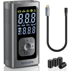 imageSyncwire Tire Inflator Portable Air Compressor  150PSI 2X Faster Inflation Smart Air Pump for Car Tires ExtraLarge LCD with Digital Pressure Gauge Auto ShutOff for Car Motorcycle Bike ampamp BallsSilver