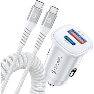 imageSyncwire USB C Car Charger 60W PD 30W ampamp QC 30W Fast Charging USB Adapter with 5FT Type C Coiled Cable Compatible with iPhone 1616 Plus16 Pro16 Pro MaxGalaxy S23S22 Google Pixel 77ProWhite 90W