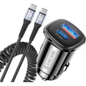 imageSyncwire USB C Car Charger 60W PD 30W ampamp QC 30W Fast Charging USB Adapter with 5FT Type C Coiled Cable Compatible with iPhone 1616 Plus16 Pro16 Pro MaxGalaxy S23S22 Google Pixel 77ProBlack