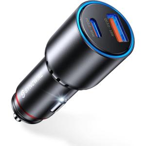 imageSyncwire USBC Car Charger Adapter 63W PD 45W ampamp QC 18W All Metal PPS USBC Faster Charger for iPhone 141312 iPad Pro Samsung Google MacBook ProAir ThinkPad and More