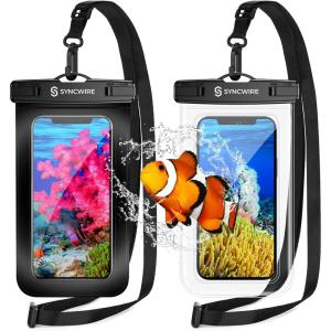 imageSyncwire Waterproof Mobile Phone Case Pack of 2 Underwater Mobile Phone Case 7 Inch Waterproof Mobile Phone Case with Side Buttons Seamless Design for iPhone 14 13 12 11 Pro XS Max Mini SE XR X 8Transparent  Black