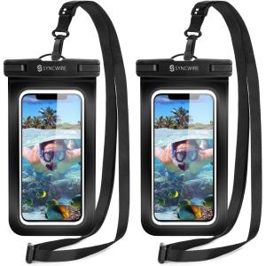 imageSyncwire Waterproof Mobile Phone Case Pack of 2 Underwater Mobile Phone Case 7 Inch Waterproof Mobile Phone Case with Side Buttons Seamless Design for iPhone 14 13 12 11 Pro XS Max Mini SE XR X 8black