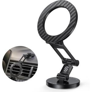 imageSyncwire Fits MagSafe Car Mount for Car DashampampTesla ScreenAllMetal Magnetic Phone Holder Flexible Threeaxis360 Rotation Car Mount Strong Magnets Car Phone Holder for iPhone 16 15 14 13 Pro MaxCarbon Fiber
