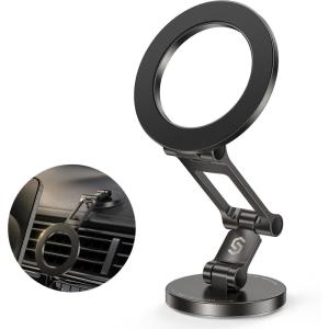 imageSyncwire Fits MagSafe Car Mount for Car DashampampTesla ScreenAllMetal Magnetic Phone Holder Flexible Threeaxis360 Rotation Car Mount Strong Magnets Car Phone Holder for iPhone 16 15 14 13 Pro MaxTitanium Black