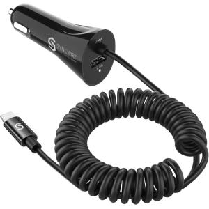 imageSyncwire iPhone Car Charger  Upgrade Apple MFi Certified 48A24W Car Charging Adapter with Builtin Coiled Lightning Cable for Apple iPhone 14131211XsXS MaxXRX876 Plus iPad ampamp More5FT