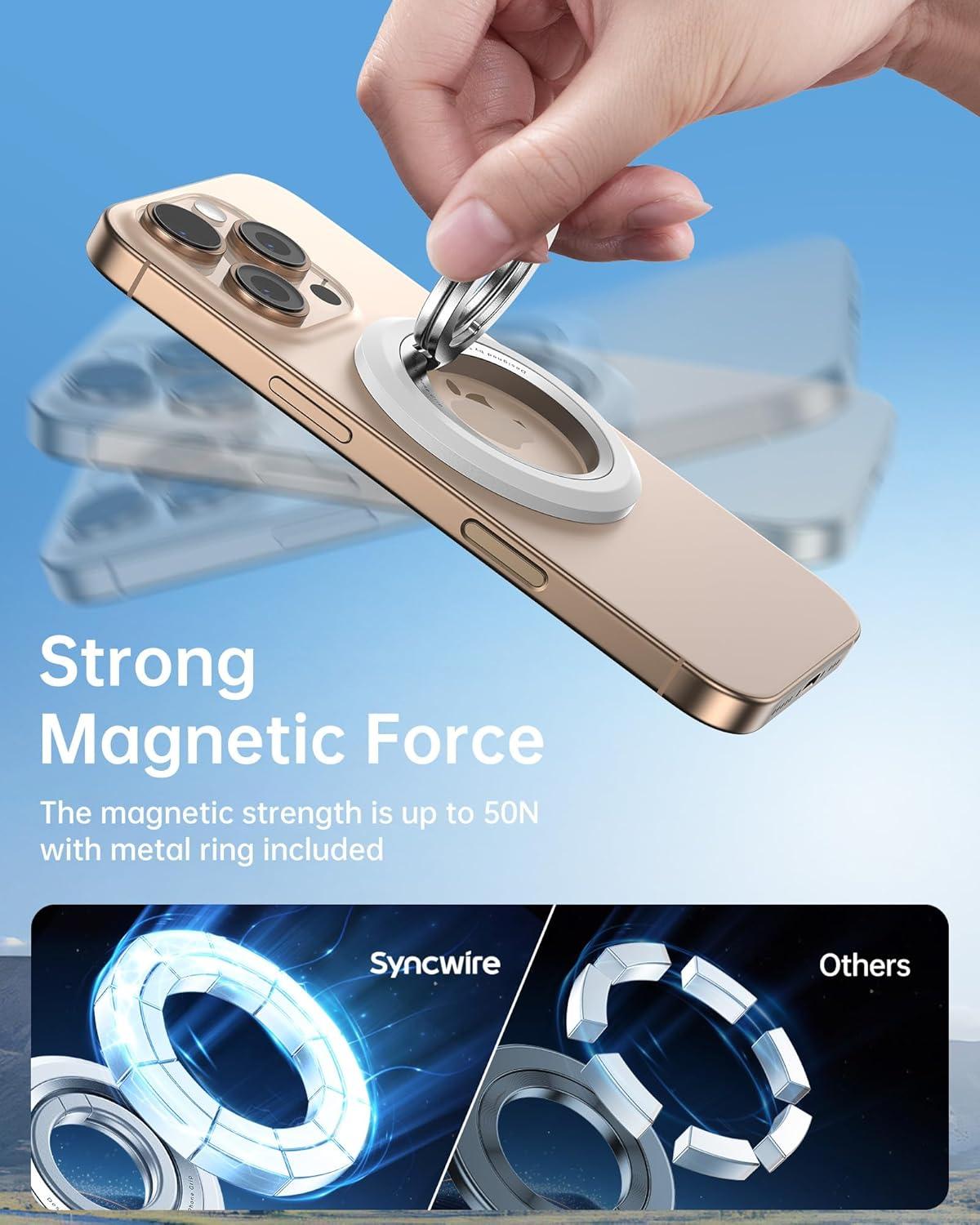 imageSYNCWIRE Magnetic Phone Ring Holder for MagSafe 2 Pack 360 Rotation Dual Sided Magnet Grip Cell Phone Ring Stand Finger Kickstand Compatible with iPhone 17 16 15 14 13 12 Pro Max fits MagSafeDual RingBlackWhite