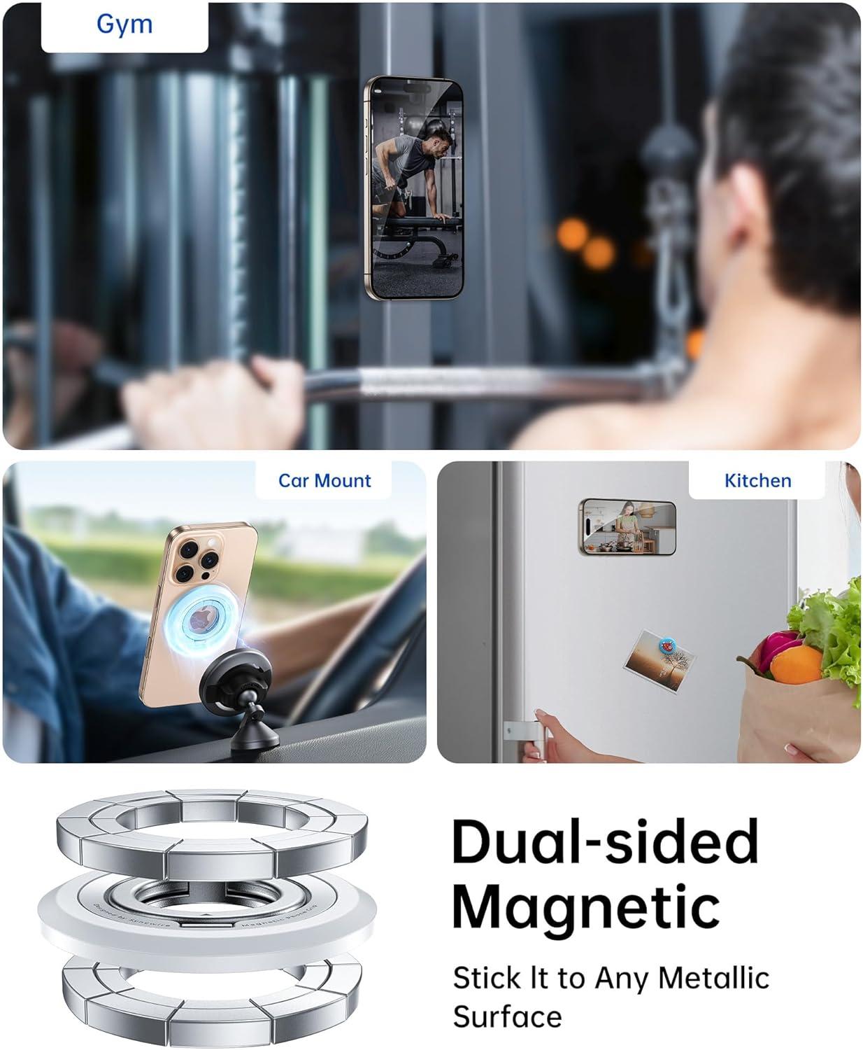 imageSYNCWIRE Magnetic Phone Ring Holder for MagSafe 2 Pack 360 Rotation Dual Sided Magnet Grip Cell Phone Ring Stand Finger Kickstand Compatible with iPhone 17 16 15 14 13 12 Pro Max fits MagSafeDual RingPinkWhite