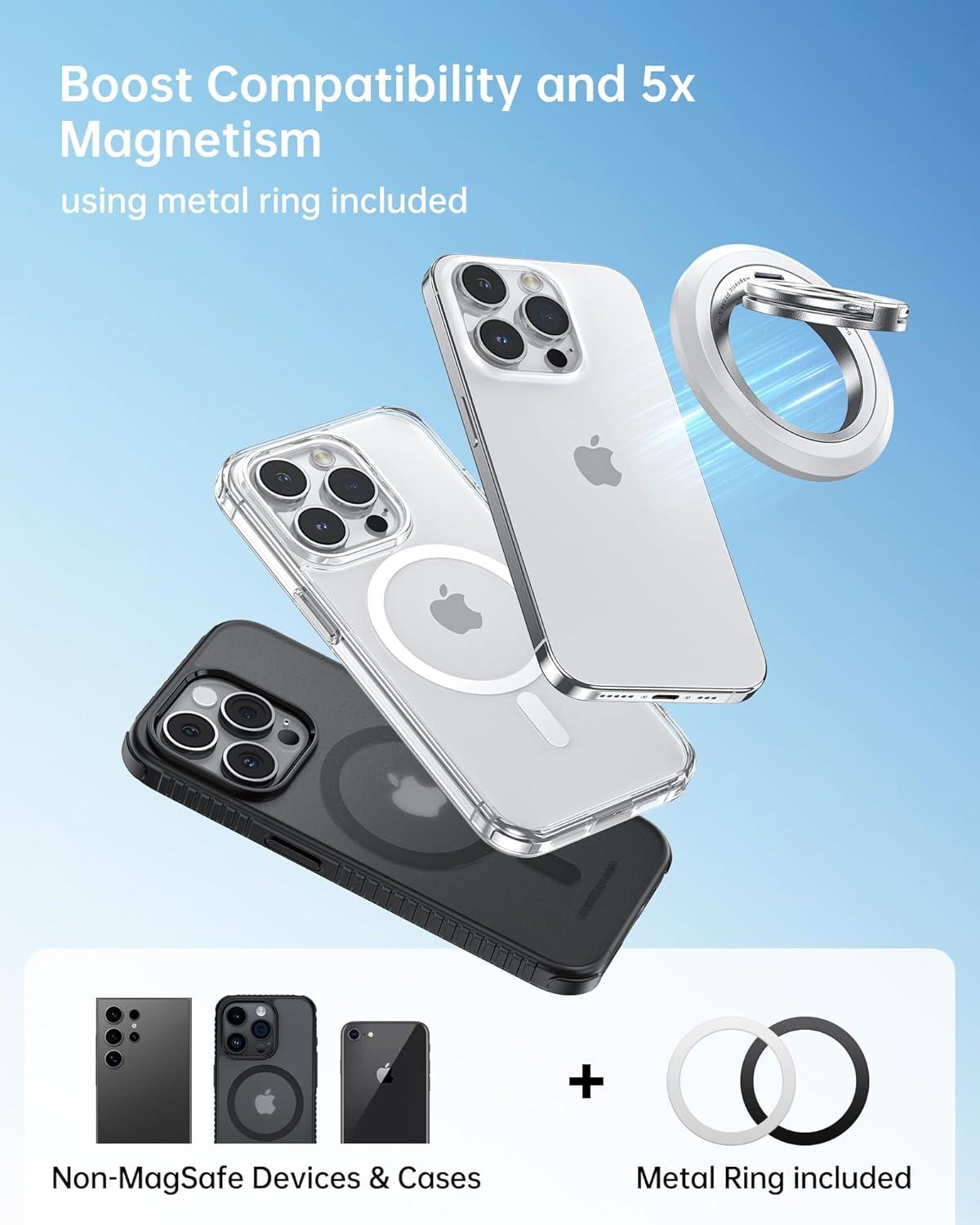 imageSYNCWIRE Magnetic Phone Ring Holder for MagSafe 2 Pack 360 Rotation Dual Sided Magnet Grip Cell Phone Ring Stand Finger Kickstand Compatible with iPhone 17 16 15 14 13 12 Pro Max fits MagSafeDual RingPinkWhite