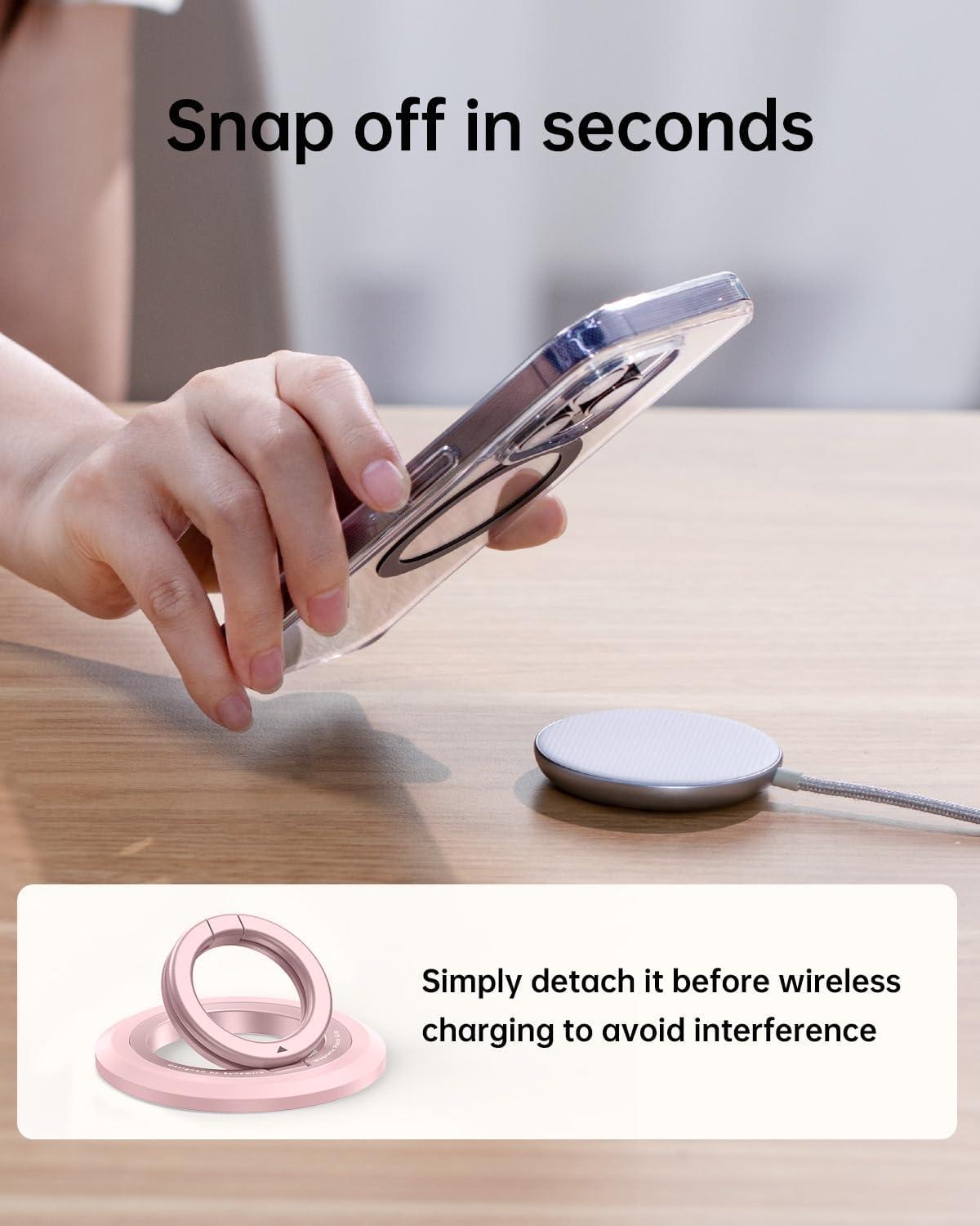 imageSYNCWIRE Magnetic Phone Ring Holder for MagSafe 2 Pack 360 Rotation Dual Sided Magnet Grip Cell Phone Ring Stand Finger Kickstand Compatible with iPhone 17 16 15 14 13 12 Pro Max fits MagSafeDual RingPinkWhite