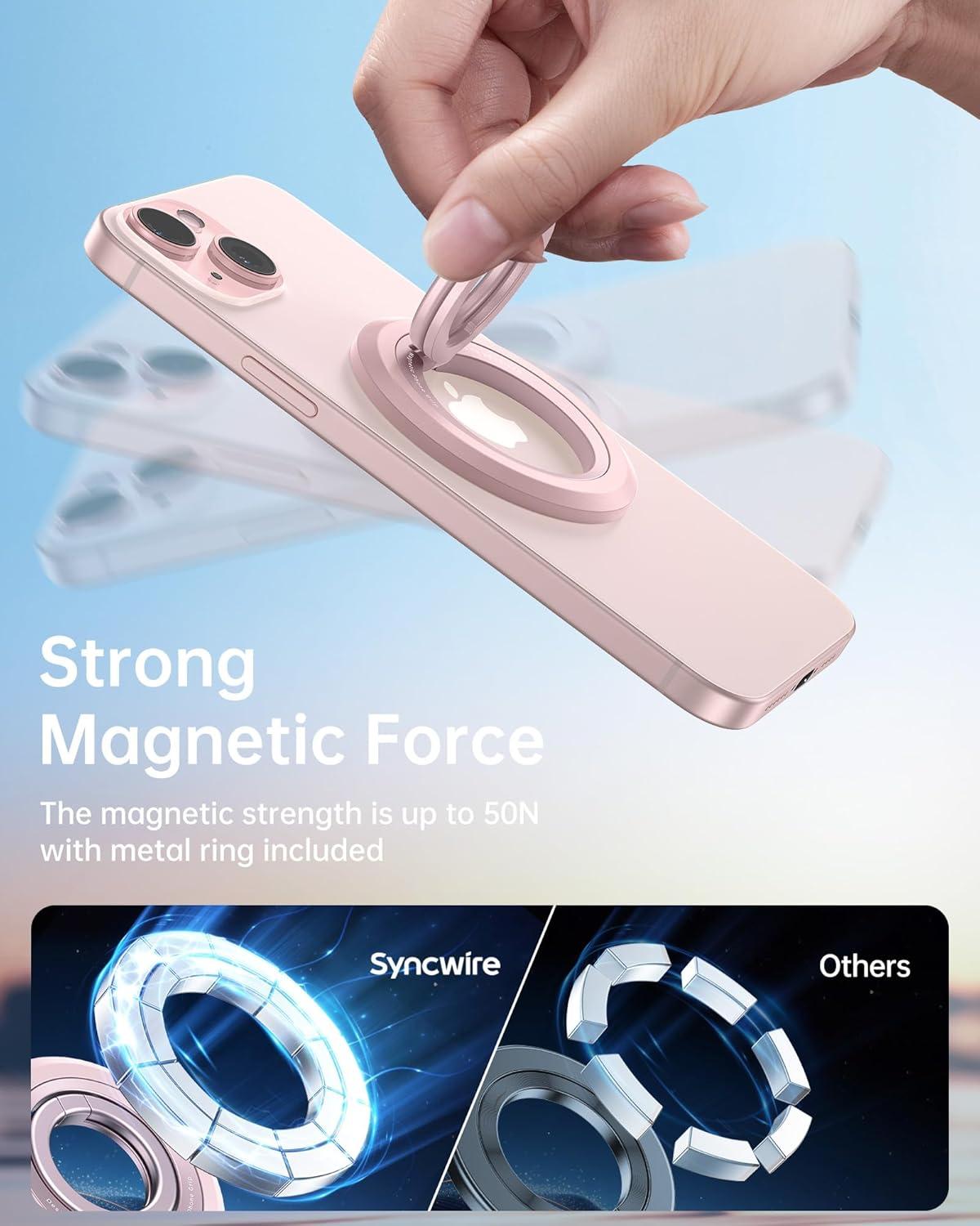 imageSYNCWIRE Magnetic Phone Ring Holder for MagSafe 2 Pack 360 Rotation Dual Sided Magnet Grip Cell Phone Ring Stand Finger Kickstand Compatible with iPhone 17 16 15 14 13 12 Pro Max fits MagSafeDual RingPinkWhite