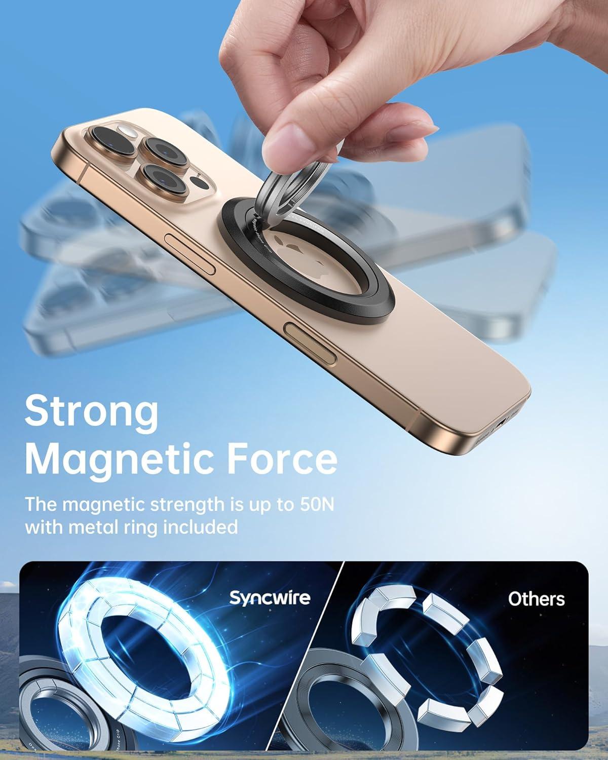 imageSYNCWIRE Magnetic Phone Ring Holder for MagSafe 2 Pack 360 Rotation Dual Sided Magnet Grip Cell Phone Ring Stand Finger Kickstand Compatible with iPhone 17 16 15 14 13 12 Pro Max fits MagSafeDual RingBlackBlack