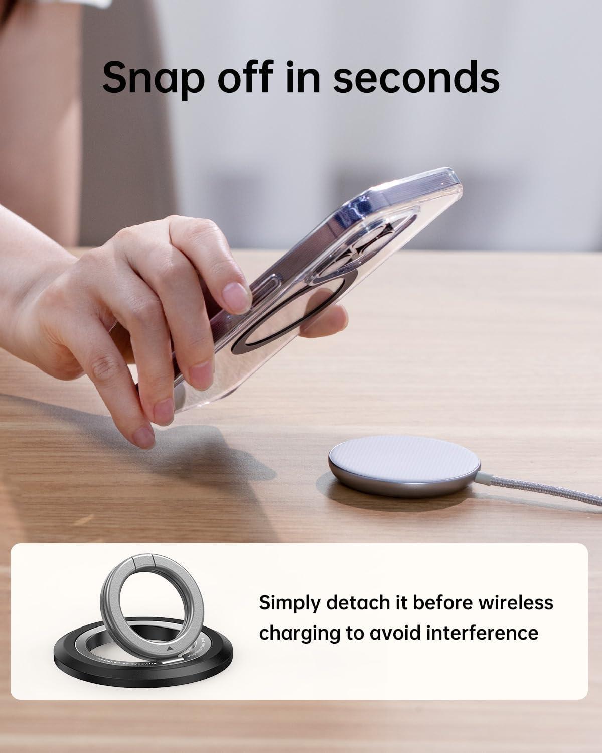 imageSYNCWIRE Magnetic Phone Ring Holder for MagSafe 2 Pack 360 Rotation Dual Sided Magnet Grip Cell Phone Ring Stand Finger Kickstand Compatible with iPhone 17 16 15 14 13 12 Pro Max fits MagSafeDual RingBlackBlack