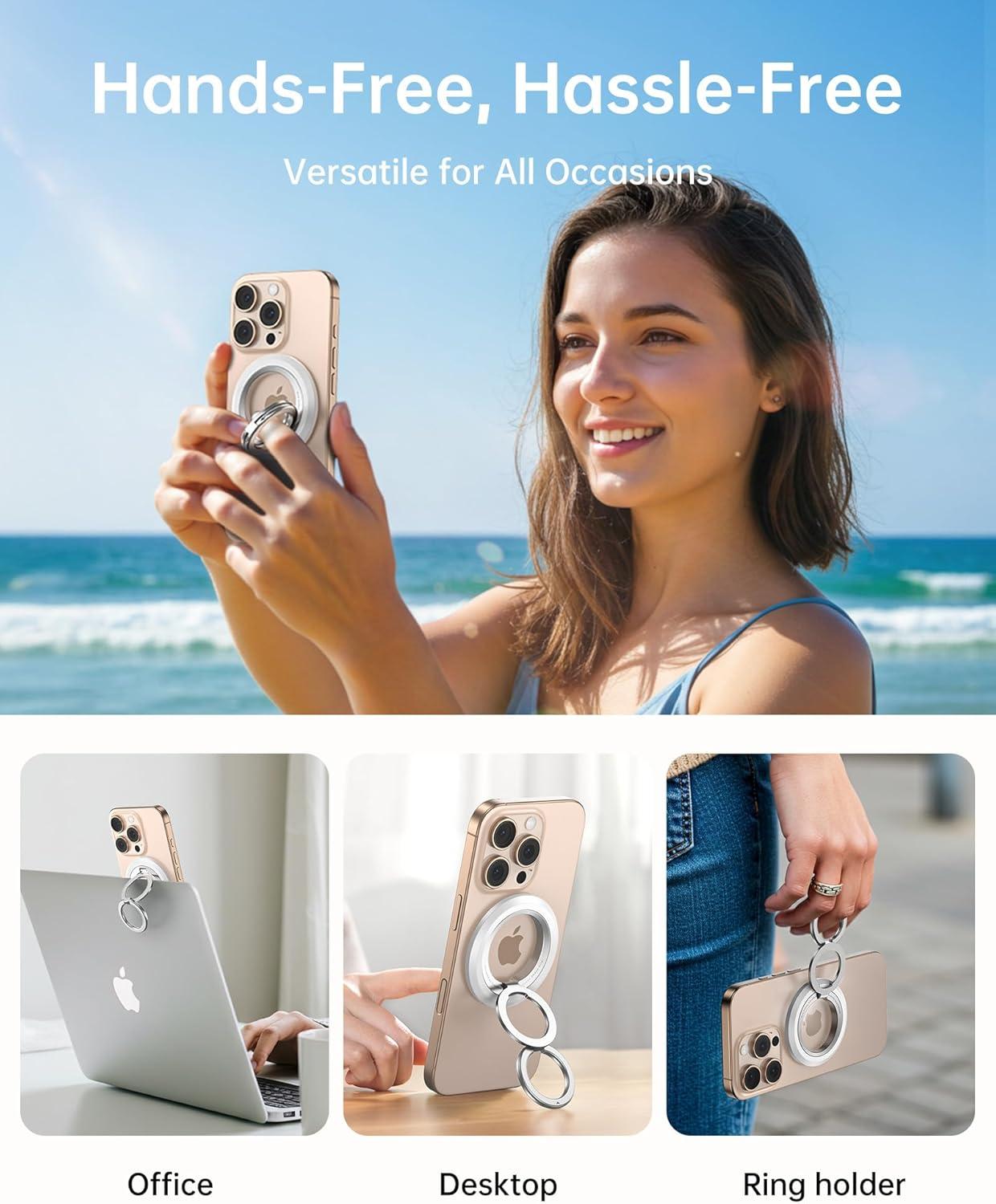 imageSYNCWIRE Magnetic Phone Ring Holder for MagSafe 2 Pack 360 Rotation Dual Sided Magnet Grip Cell Phone Ring Stand Finger Kickstand Compatible with iPhone 17 16 15 14 13 12 Pro Max fits MagSafeDual RingPinkWhite