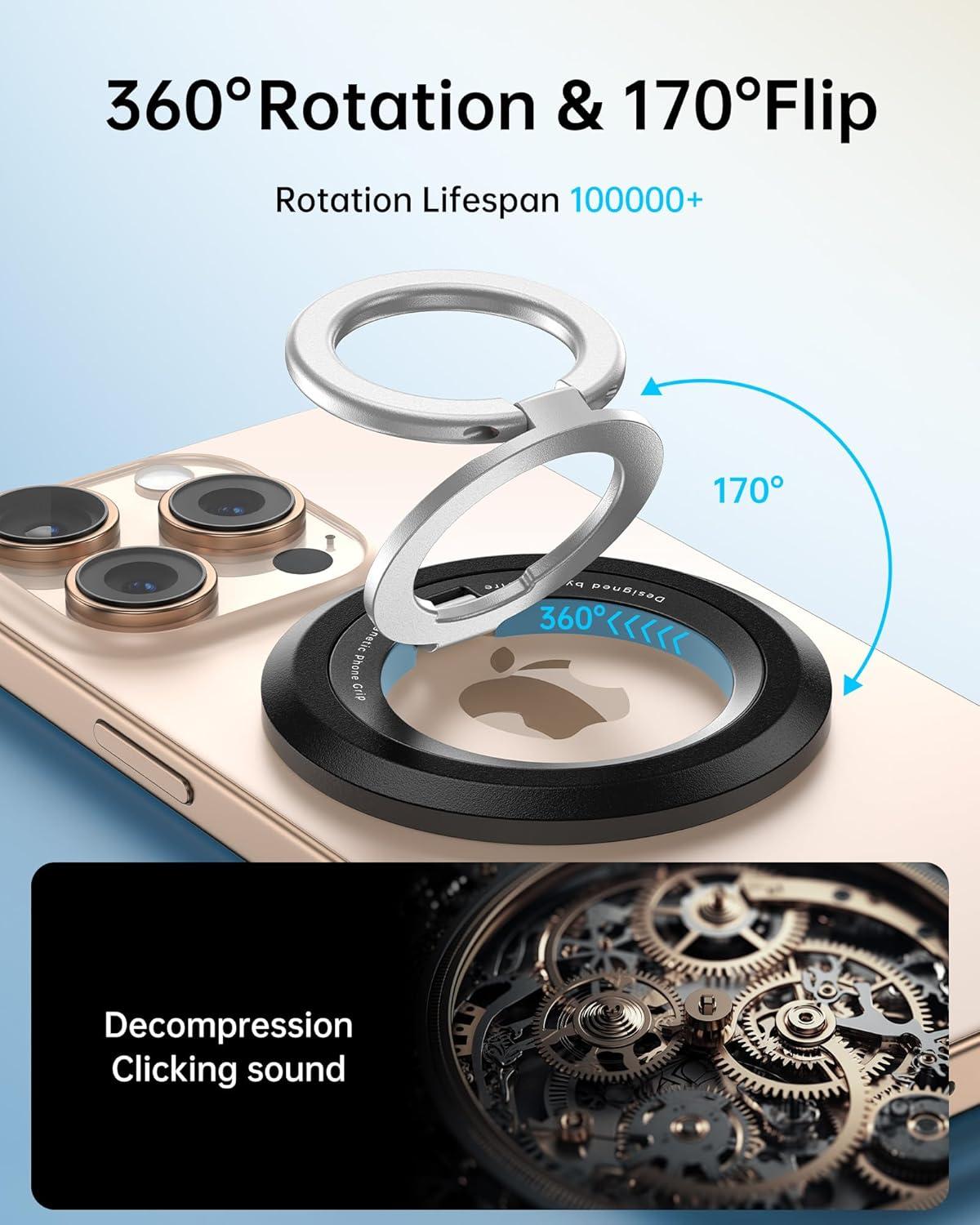 imageSYNCWIRE Magnetic Phone Ring Holder for MagSafe 2 Pack 360 Rotation Dual Sided Magnet Grip Cell Phone Ring Stand Finger Kickstand Compatible with iPhone 17 16 15 14 13 12 Pro Max fits MagSafeDual RingBlackBlack