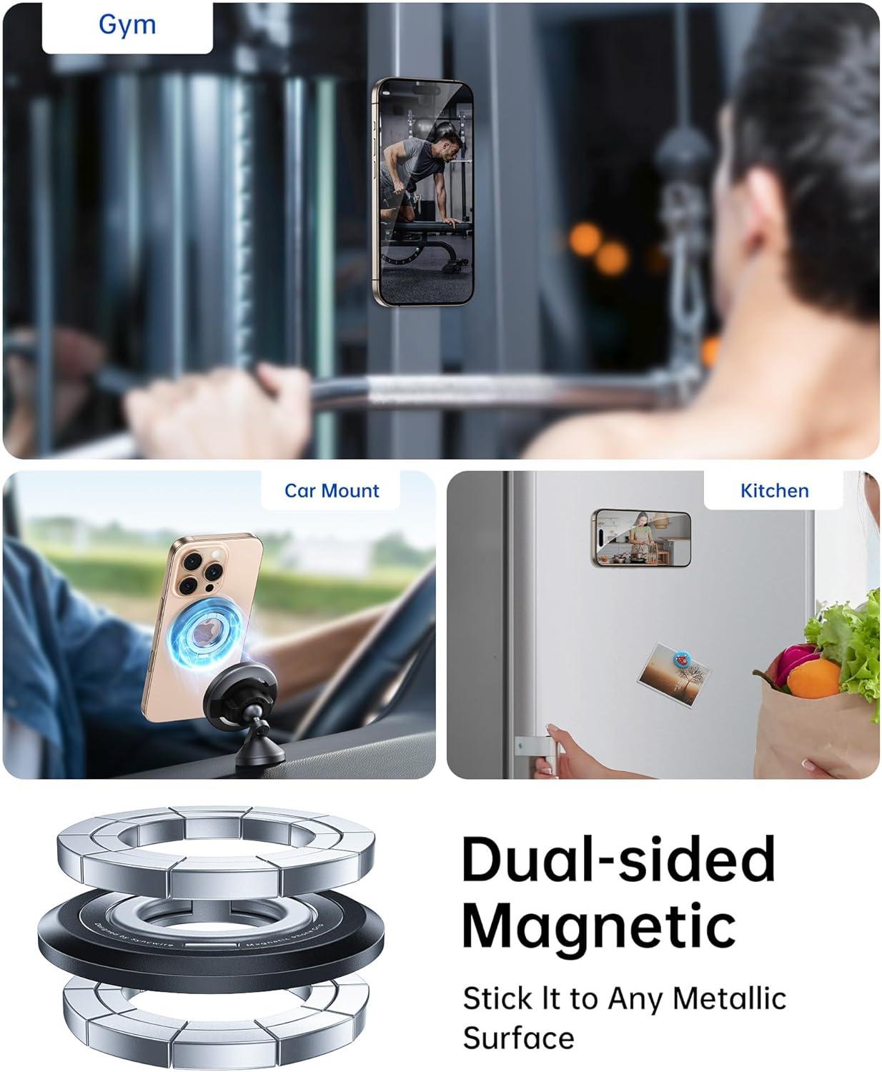 imageSYNCWIRE Magnetic Phone Ring Holder for MagSafe 2 Pack 360 Rotation Dual Sided Magnet Grip Cell Phone Ring Stand Finger Kickstand Compatible with iPhone 17 16 15 14 13 12 Pro Max fits MagSafeDual RingBlackPearl Gold