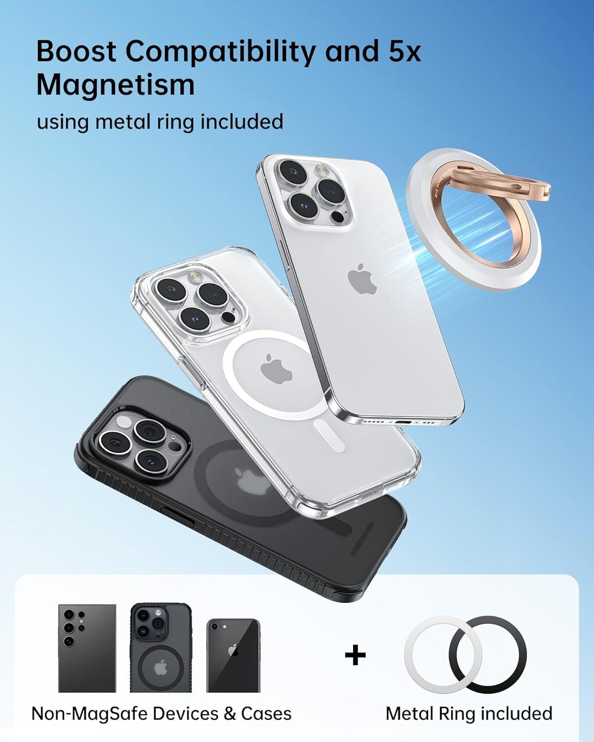 imageSYNCWIRE Magnetic Phone Ring Holder for MagSafe 2 Pack 360 Rotation Dual Sided Magnet Grip Cell Phone Ring Stand Finger Kickstand Compatible with iPhone 17 16 15 14 13 12 Pro Max fits MagSafeDual RingBlackPearl Gold