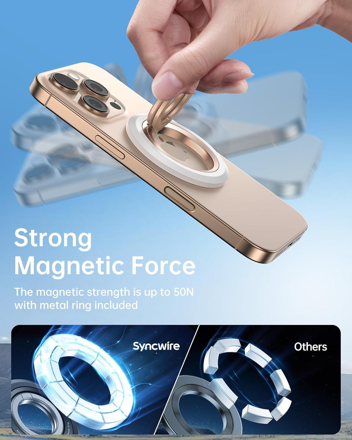 imageSYNCWIRE Magnetic Phone Ring Holder for MagSafe 2 Pack 360 Rotation Dual Sided Magnet Grip Cell Phone Ring Stand Finger Kickstand Compatible with iPhone 17 16 15 14 13 12 Pro Max fits MagSafeDual RingBlackPearl Gold