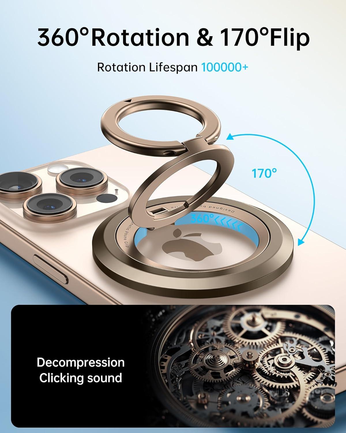 imageSYNCWIRE Magnetic Phone Ring Holder for MagSafe 2 Pack 360 Rotation Dual Sided Magnet Grip Cell Phone Ring Stand Finger Kickstand Compatible with iPhone 17 16 15 14 13 12 Pro Max fits MagSafeDual RingBlackDesert Gold