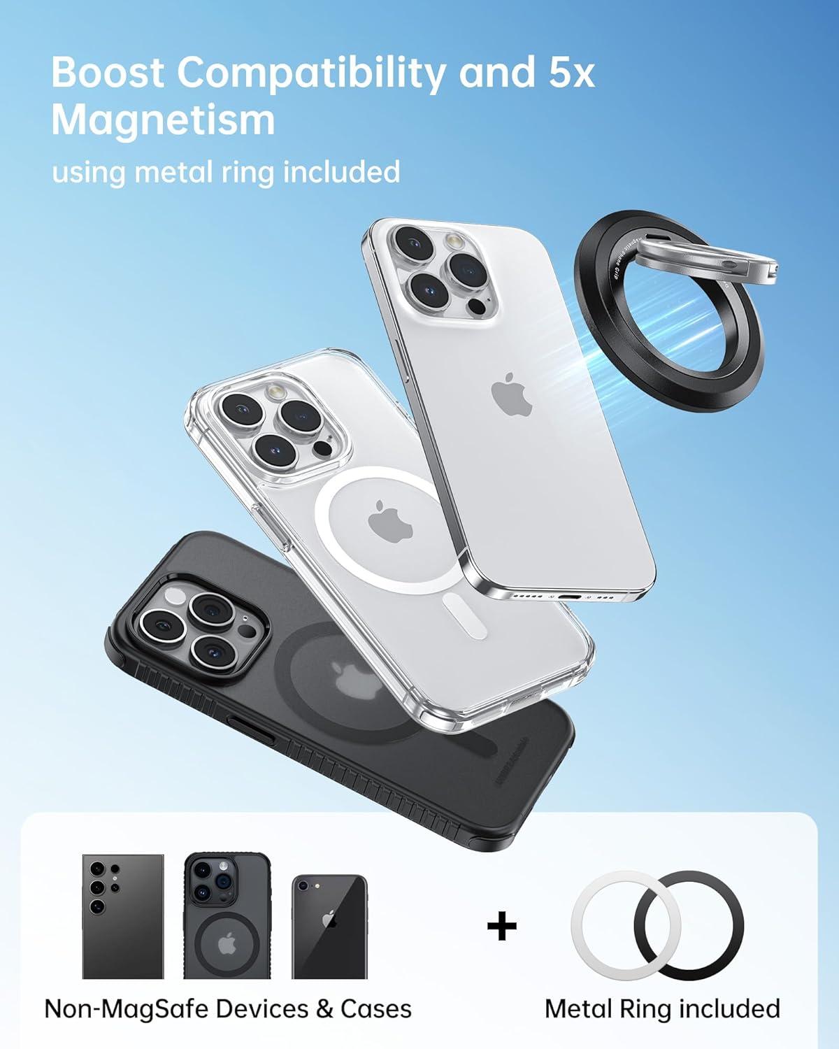 imageSYNCWIRE Magnetic Phone Ring Holder for MagSafe 2 Pack 360 Rotation Dual Sided Magnet Grip Cell Phone Ring Stand Finger Kickstand Compatible with iPhone 17 16 15 14 13 12 Pro Max fits MagSafeDual RingBlackBlack