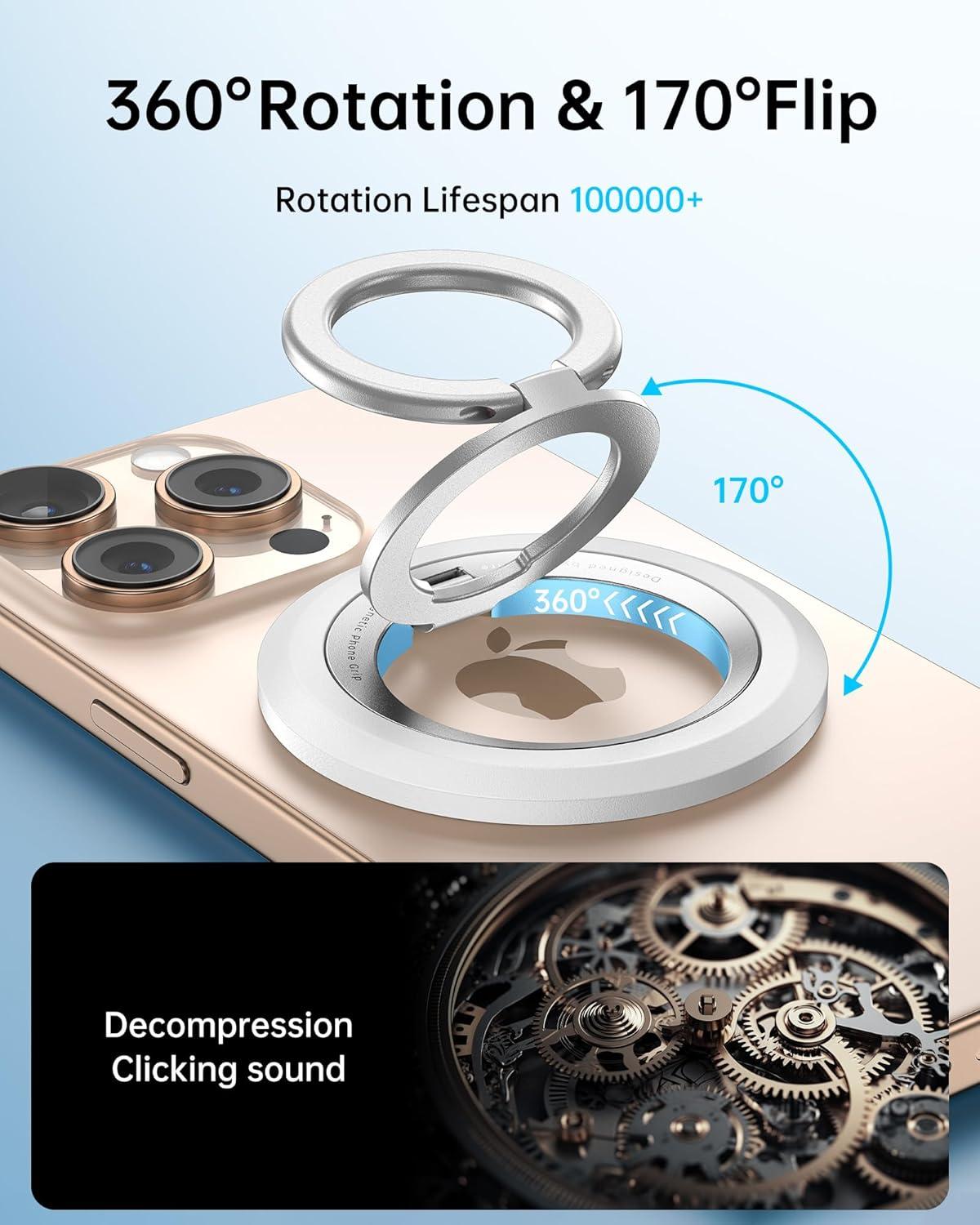 imageSYNCWIRE Magnetic Phone Ring Holder for MagSafe 2 Pack 360 Rotation Dual Sided Magnet Grip Cell Phone Ring Stand Finger Kickstand Compatible with iPhone 17 16 15 14 13 12 Pro Max fits MagSafeDual RingBlackWhite