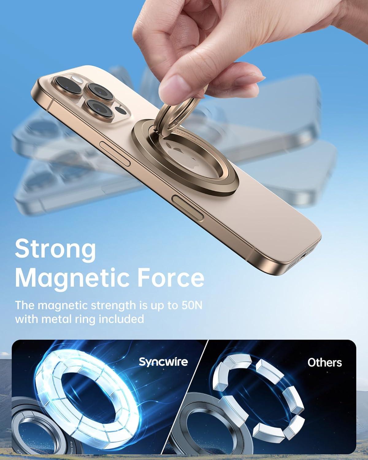 imageSYNCWIRE Magnetic Phone Ring Holder for MagSafe 2 Pack 360 Rotation Dual Sided Magnet Grip Cell Phone Ring Stand Finger Kickstand Compatible with iPhone 17 16 15 14 13 12 Pro Max fits MagSafeDual RingBlackDesert Gold