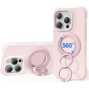 imageSYNCWIRE for MagSafe Ring Phone Holder 360 Rotation Magnetic Cell Phone Grip DualSided Magnets Phone Ring Kickstand Compatible with iPhone 17 16 15 14 13 12 Pro Max MagSafe Android Samsung etcDual RingLight Pink