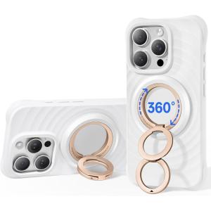 imageSYNCWIRE for MagSafe Ring Phone Holder 360 Rotation Magnetic Cell Phone Grip DualSided Magnets Phone Ring Kickstand Compatible with iPhone 17 16 15 14 13 12 Pro Max MagSafe Android Samsung etcDual RingPearl Gold