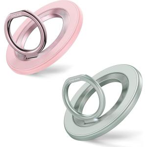 imageSyncwire Magnetic Phone Ring Holder for MagSafe 2 Pack Magnetic Phone Ring Stand Finger Grip Kickstand with TwoSided Compatible iPhoneAndroidMagSafe Accessories PinkGreen