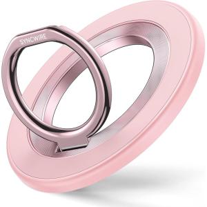 imageSYNCWIRE Magnetic Phone Ring Holder for MagSafe 2 Pack 360 Rotation Dual Sided Magnet Grip Cell Phone Ring Stand Finger Kickstand Compatible with iPhone 17 16 15 14 13 12 Pro Max fits MagSafeSingle Ring1PCSLight Pink