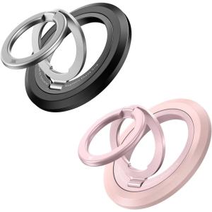 imageSYNCWIRE Magnetic Phone Ring Holder for MagSafe 2 Pack 360 Rotation Dual Sided Magnet Grip Cell Phone Ring Stand Finger Kickstand Compatible with iPhone 17 16 15 14 13 12 Pro Max fits MagSafeDual Ring2PCSBlackPink