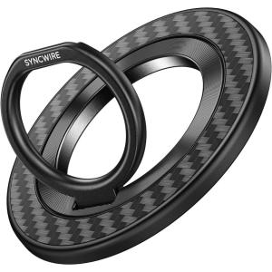imageSYNCWIRE Magnetic Phone Ring Holder for MagSafe 2 Pack 360 Rotation Dual Sided Magnet Grip Cell Phone Ring Stand Finger Kickstand Compatible with iPhone 17 16 15 14 13 12 Pro Max fits MagSafeSingle Ring1PCSCarbon Fiber