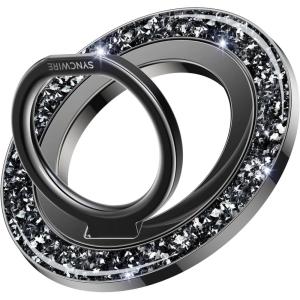 imageSYNCWIRE Magnetic Phone Ring Holder for MagSafe 2 Pack 360 Rotation Dual Sided Magnet Grip Cell Phone Ring Stand Finger Kickstand Compatible with iPhone 17 16 15 14 13 12 Pro Max fits MagSafeSingle Ring1PCSGlitter Black