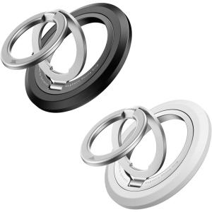 imageSYNCWIRE Magnetic Phone Ring Holder for MagSafe 2 Pack 360 Rotation Dual Sided Magnet Grip Cell Phone Ring Stand Finger Kickstand Compatible with iPhone 17 16 15 14 13 12 Pro Max fits MagSafeDual Ring2PCSBlackWhite