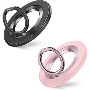 imageSYNCWIRE Magnetic Phone Ring Holder for MagSafe 2 Pack 360 Rotation Dual Sided Magnet Grip Cell Phone Ring Stand Finger Kickstand Compatible with iPhone 17 16 15 14 13 12 Pro Max fits MagSafeSingle RingBlackPink